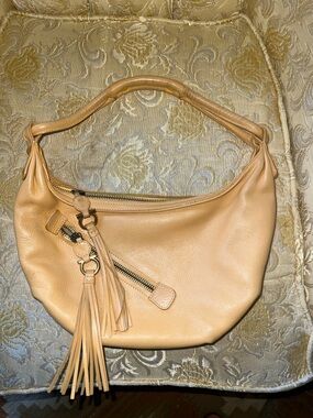 Salvatore Ferragamo Beige Leather Hobo with Tassel Zip Accent